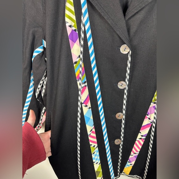 Koos of Course Black Linen multi color contrasting reversible Woman Blazer 2X - Picture 11 of 14